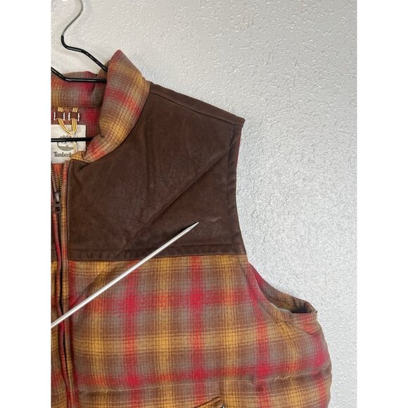 Timberland X Pendleton Wool Puffer Vest XXL Plaid Leather Down Filled Country - Picture 13 of 14